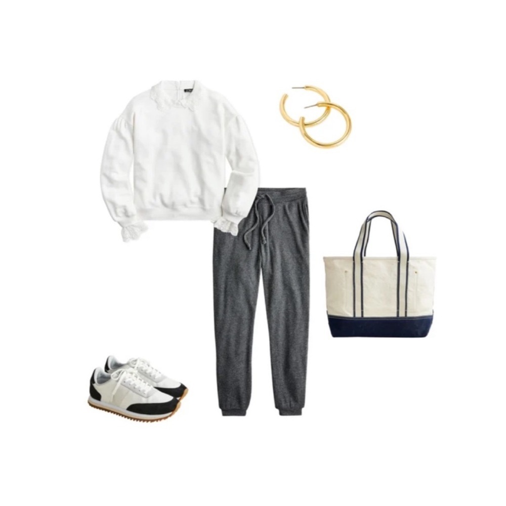 J.Crew Ivory Lace Collar Crewneck Sweatshirt | Size L, 100% Cotton - Picture 12 of 14